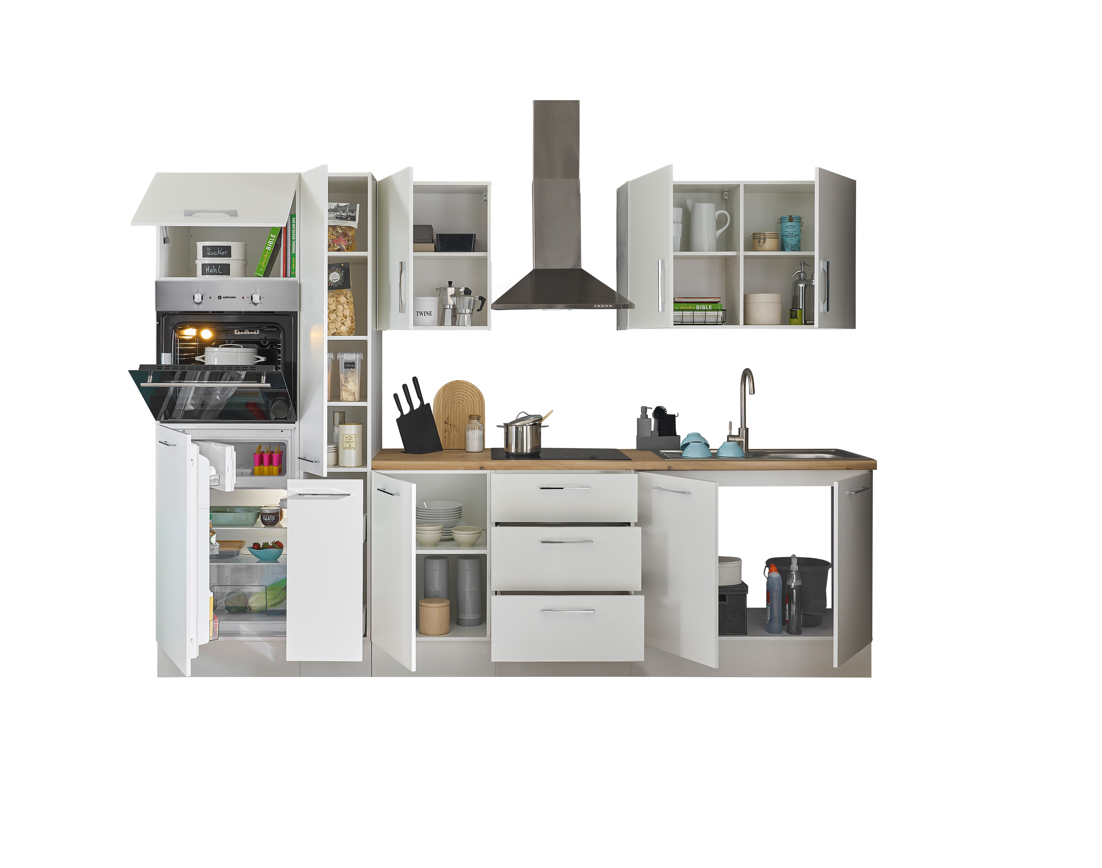 Bloc cuisine avec électroménager CORNWALL (bloc cuisine-four-réfrigérateur-armoire coulissante) I