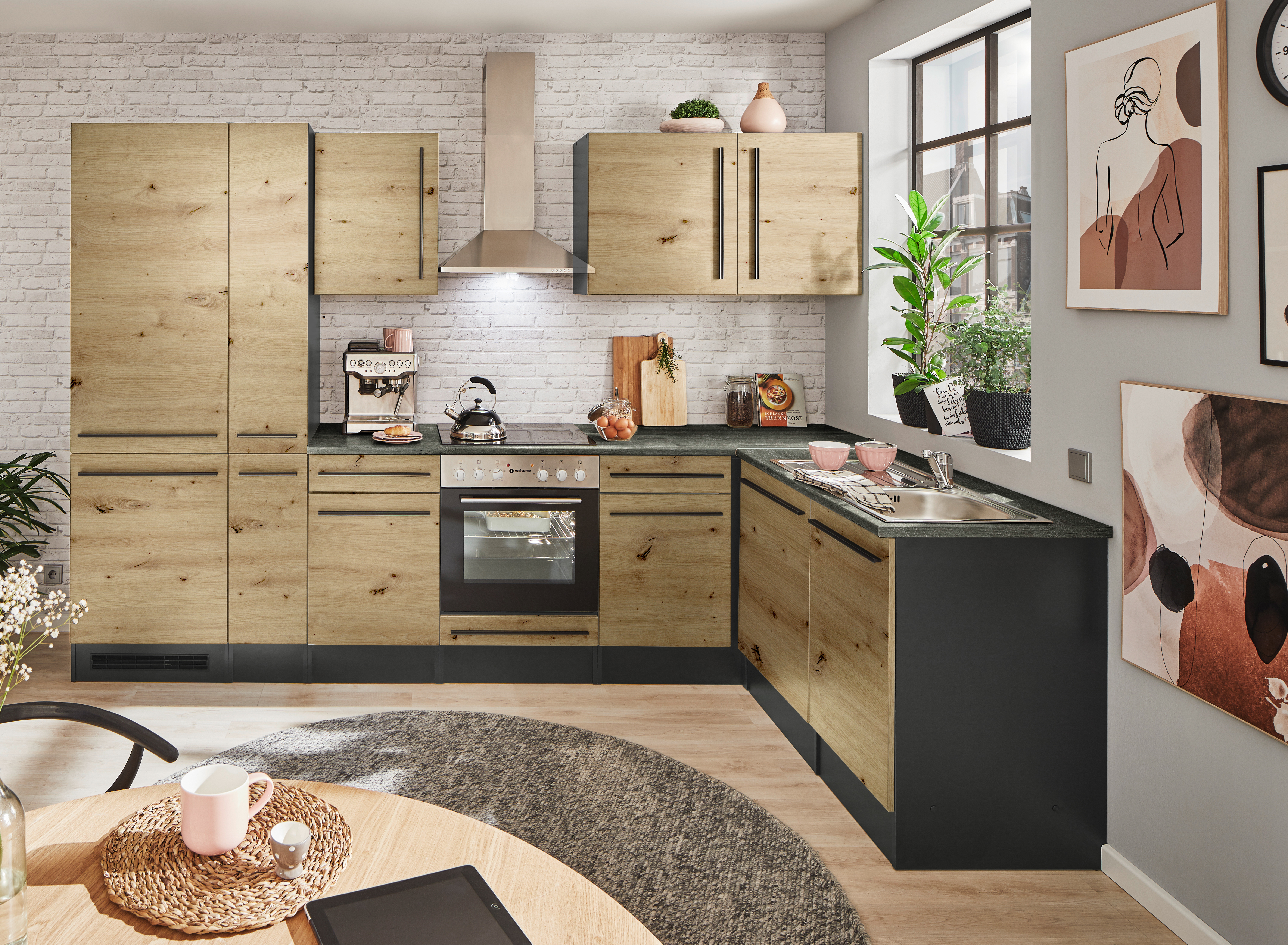 Bloc cuisine avec électroménager JAZZ 8 (cuisine d'angle-réfrigérateur-armoire coulissante) III