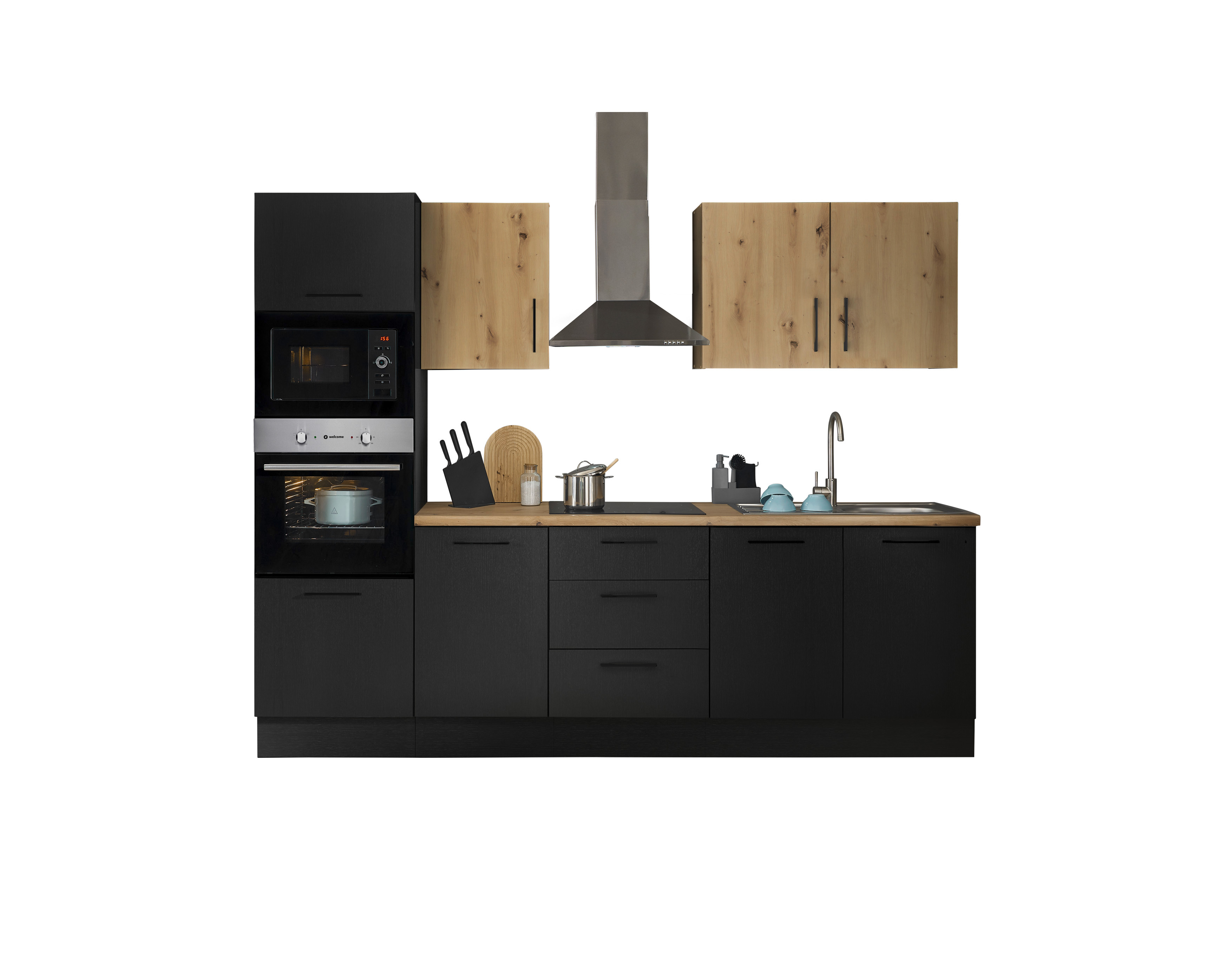 Bloc cuisine avec électroménager CORNWALL (bloc cuisine-four-micro-ondes) V