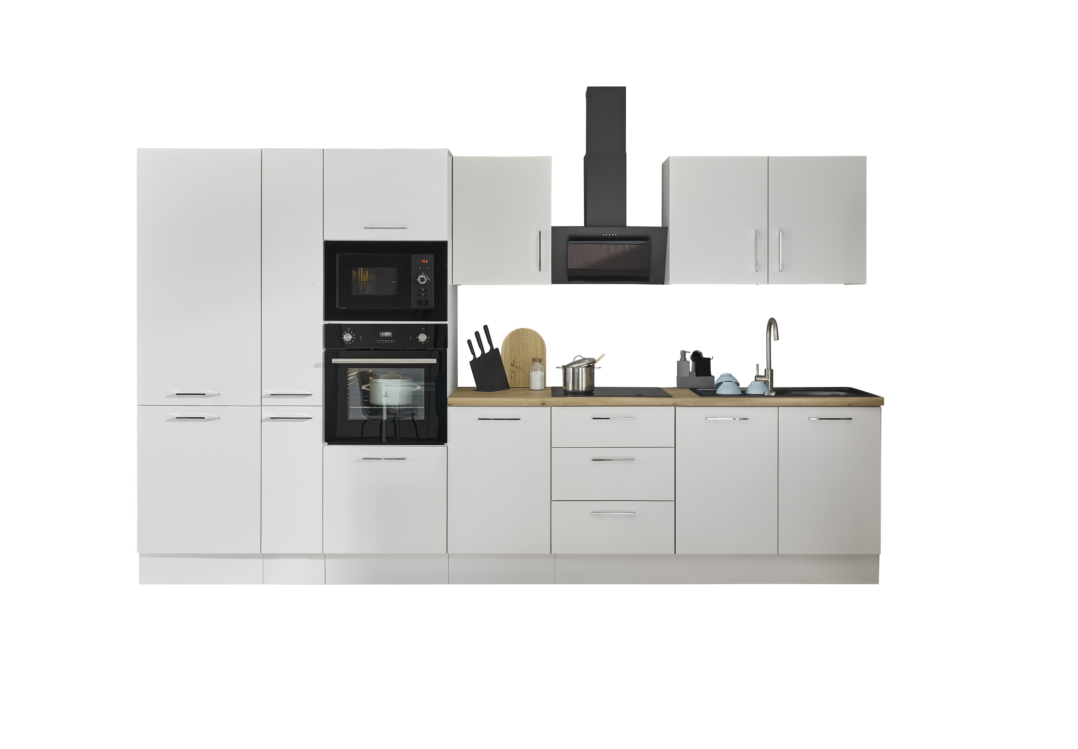 Bloc cuisine avec électroménager CORNWALL (bloc cuisine-four-réfrigérateur-micro-ondes-armoire coulissante) II