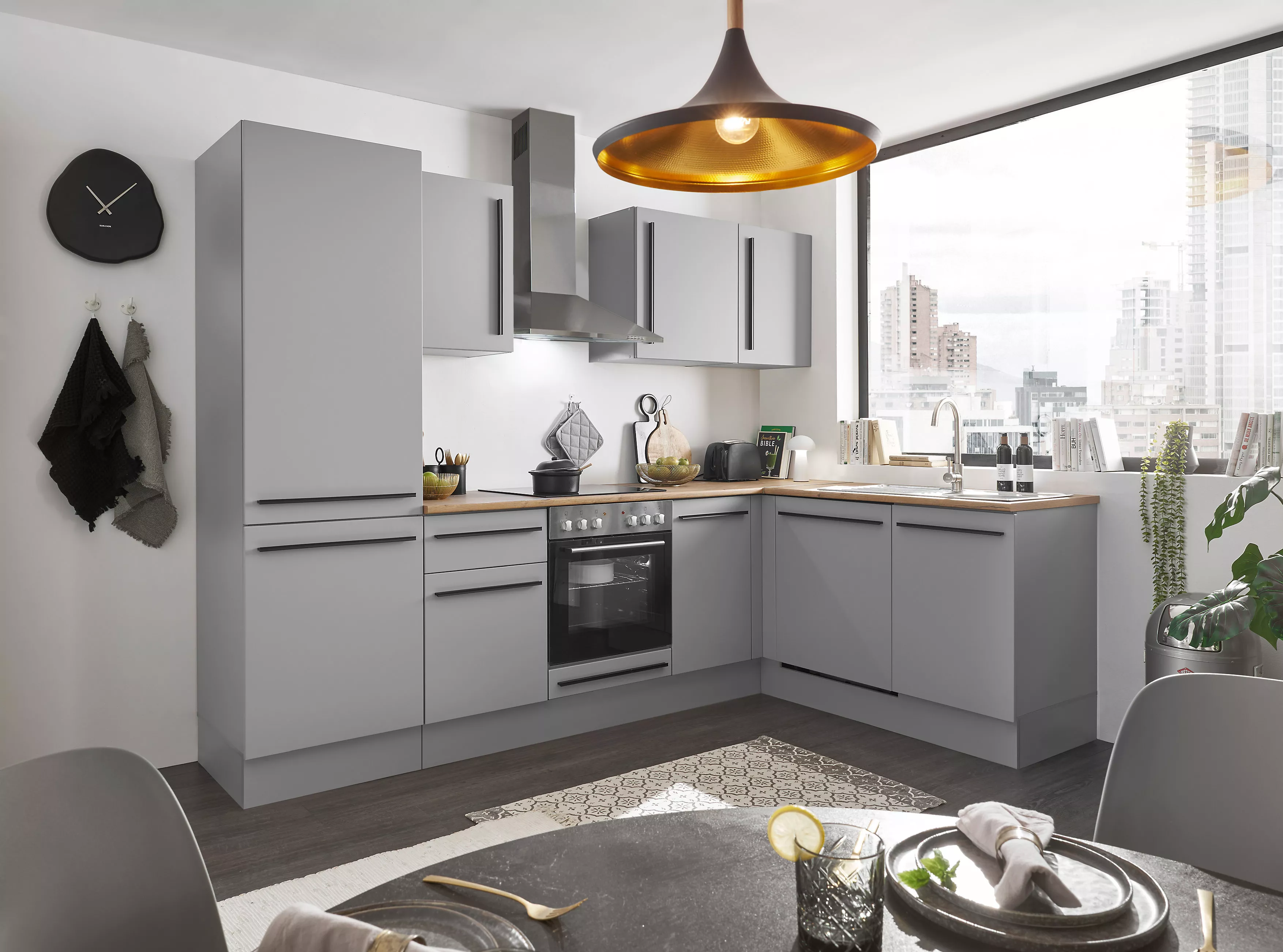 Bloc cuisine avec électroménager MANCHESTER (angle-réfrigérateur) I