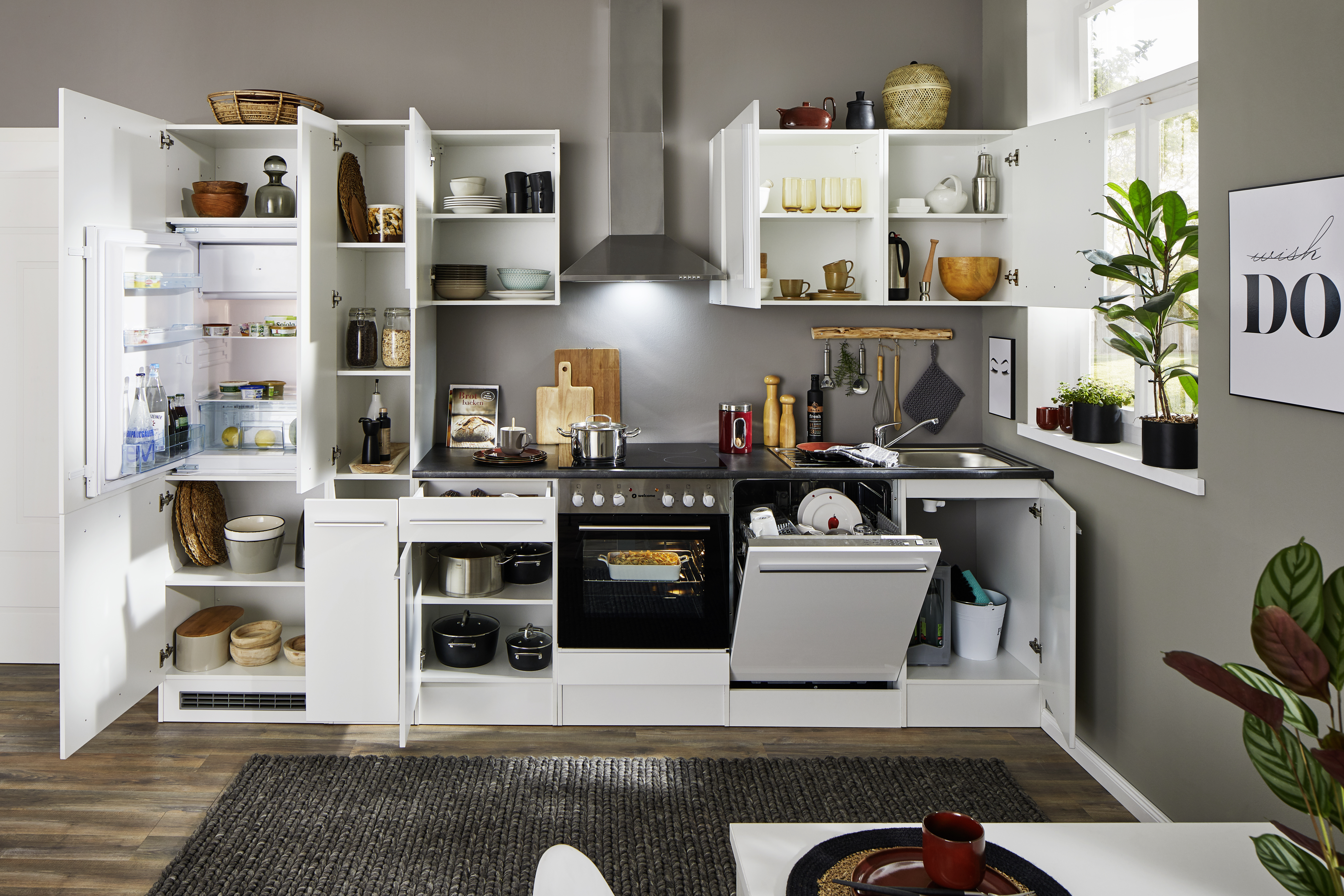 Bloc cuisine avec électroménager JAZZ 8 (bloc cuisine-réfrigérateur-armoire coulissante) I