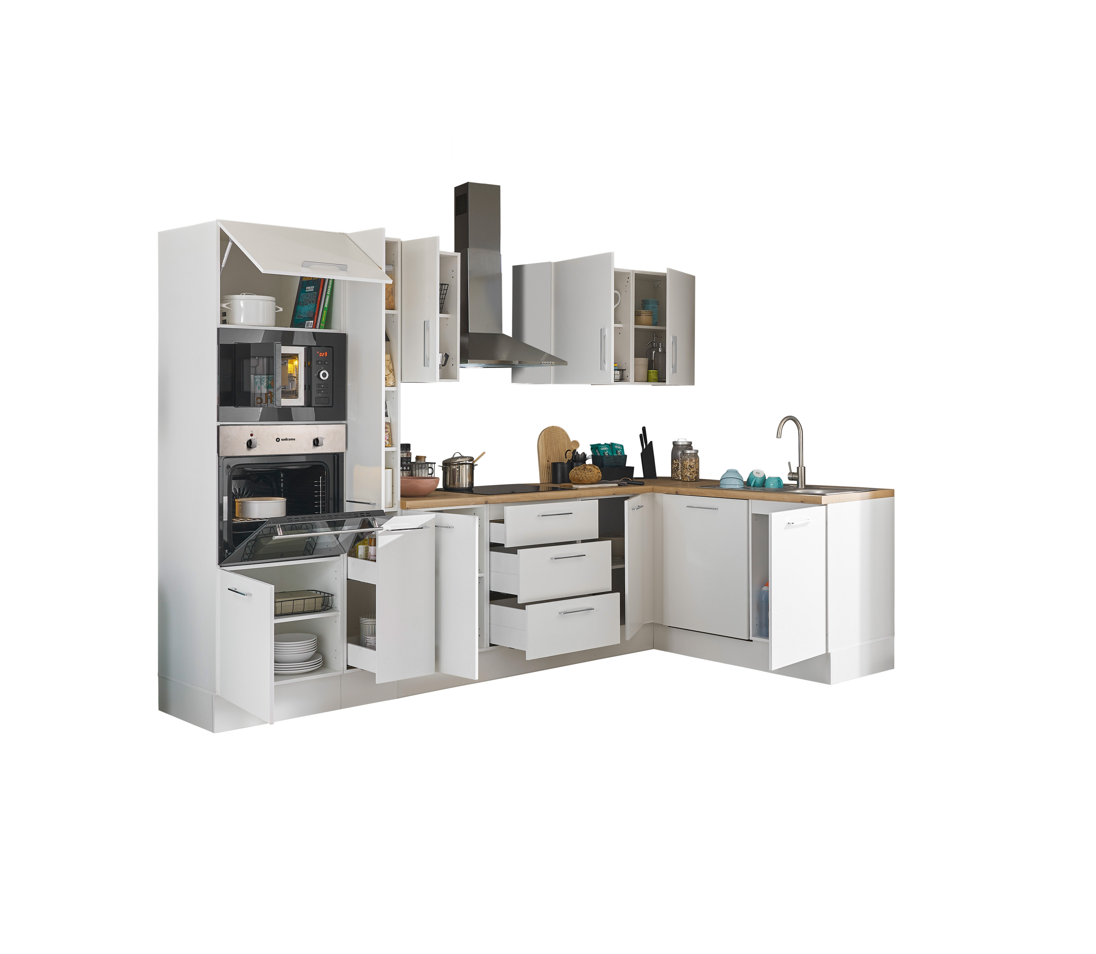 Bloc cuisine avec électroménager CORNWALL (cuisine d'angle-four-lave-vaisselle-micro-ondes) III