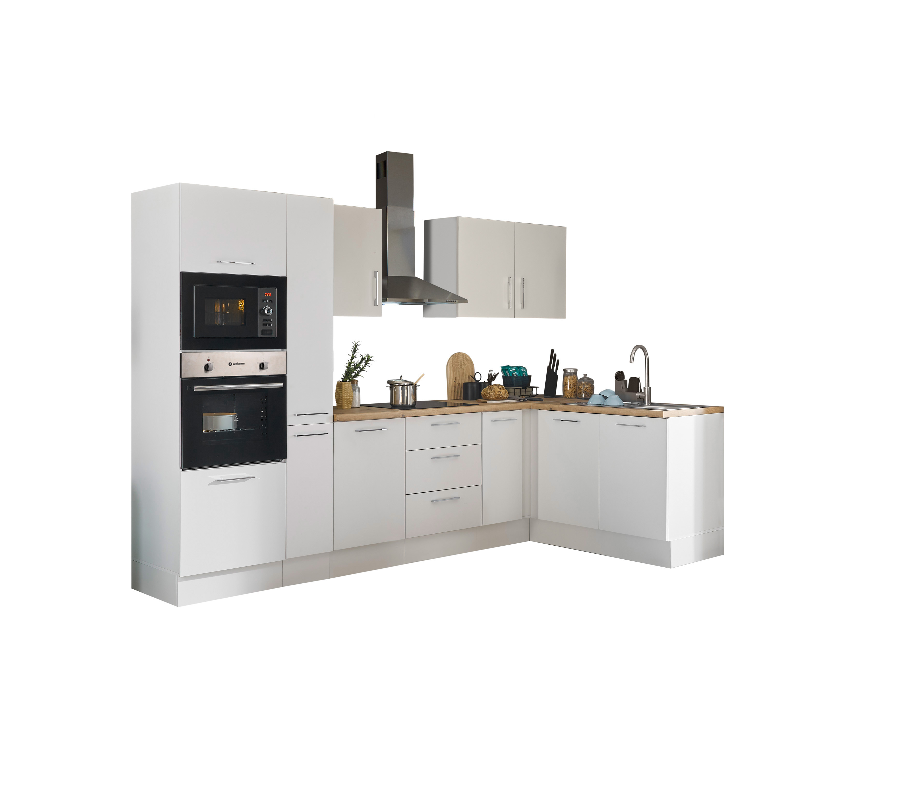 Bloc cuisine avec électroménager CORNWALL (cuisine d'angle-four-micro-ondes-armoire coulissante) I
