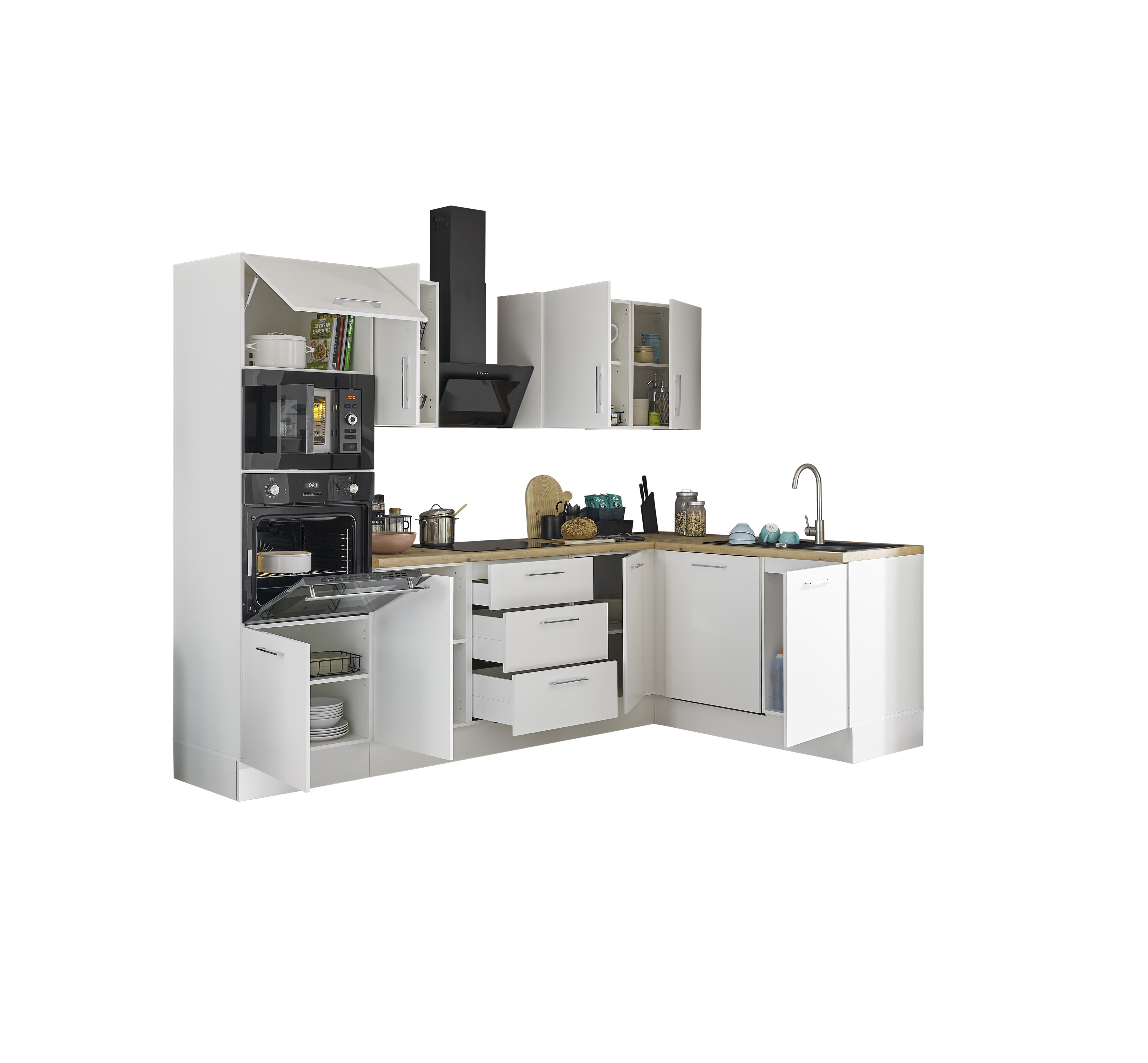 Bloc cuisine avec électroménager CORNWALL (cuisine d'angle-four-lave-vaisselle-micro-ondes) II