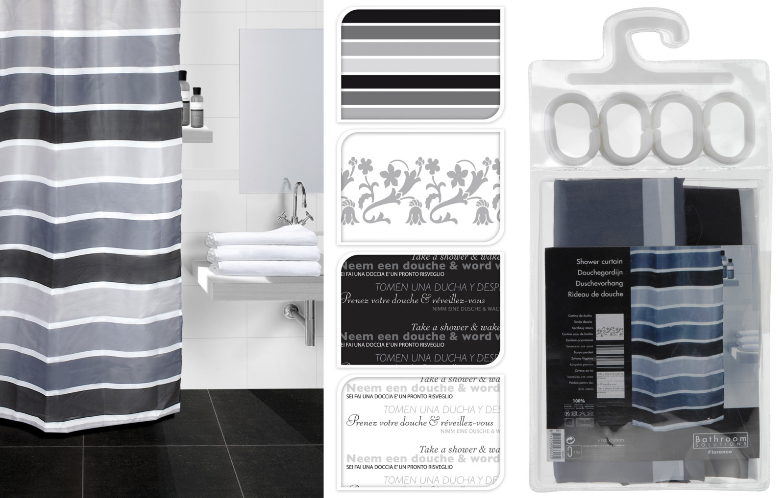 Rideau de douche dans divers modèles au choix 180x180cm