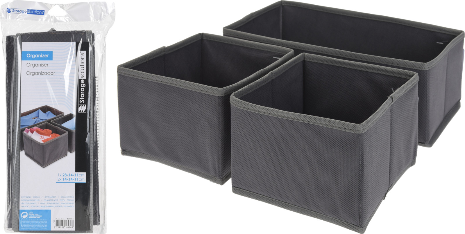 Lot de 3 paniers de rangement ton anthracite