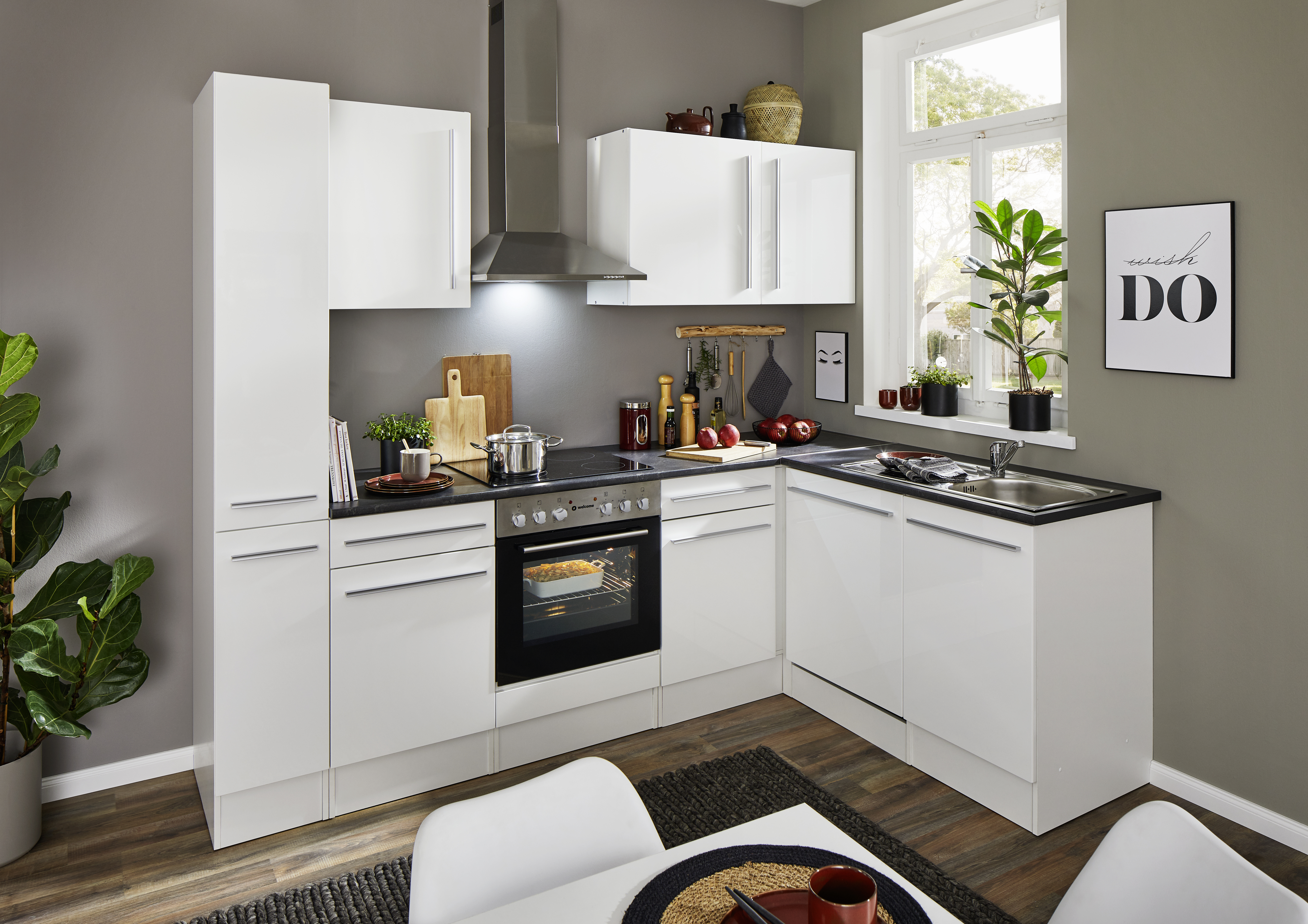 Bloc cuisine avec électroménager JAZZ 8 (cuisine d'angle - armoire coulissante) I