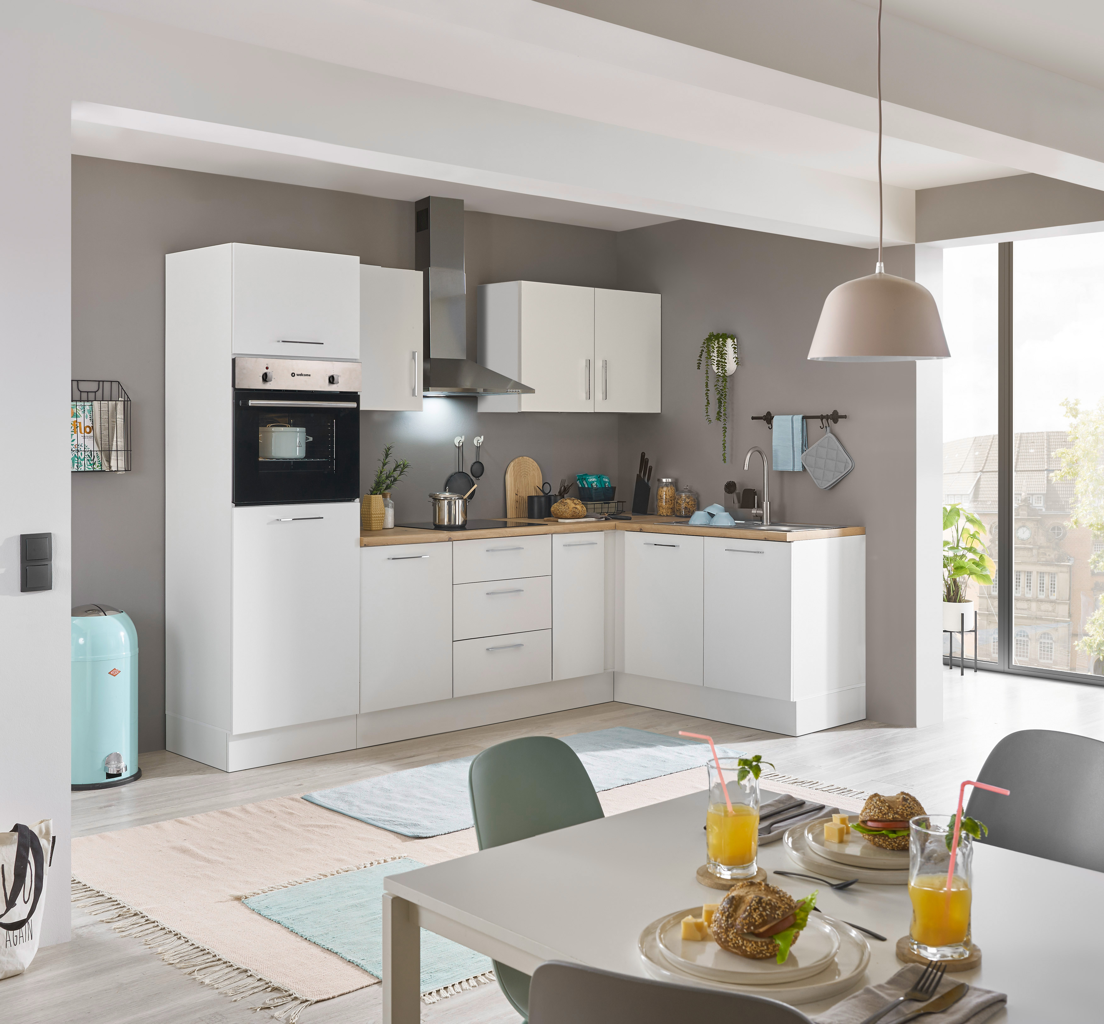 Bloc cuisine avec électroménager CORNWALL (cuisine d'angle-four-réfrigérateur) I