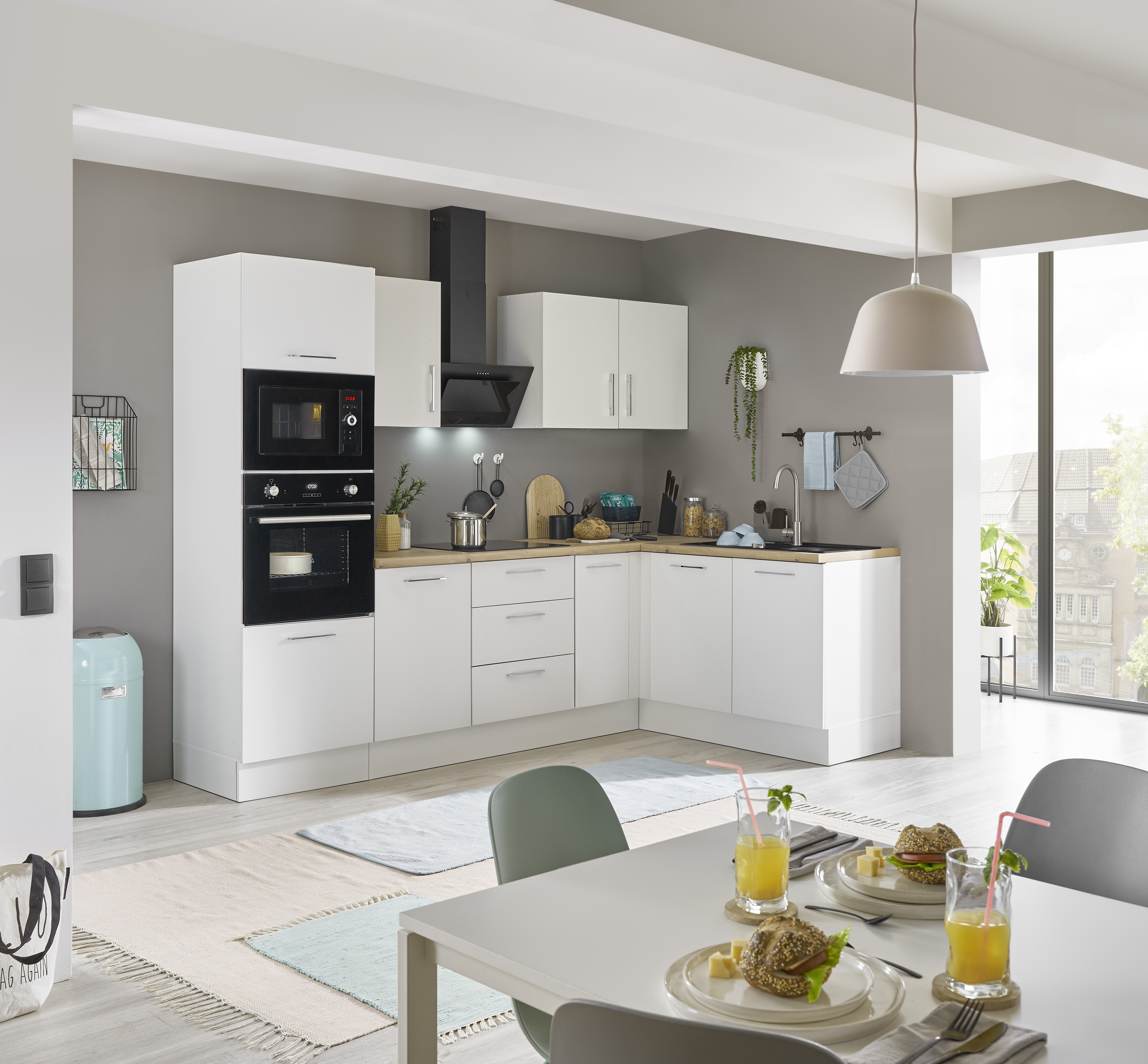 Bloc cuisine avec électroménager CORNWALL (cuisine d'angle-four-micro-ondes) II