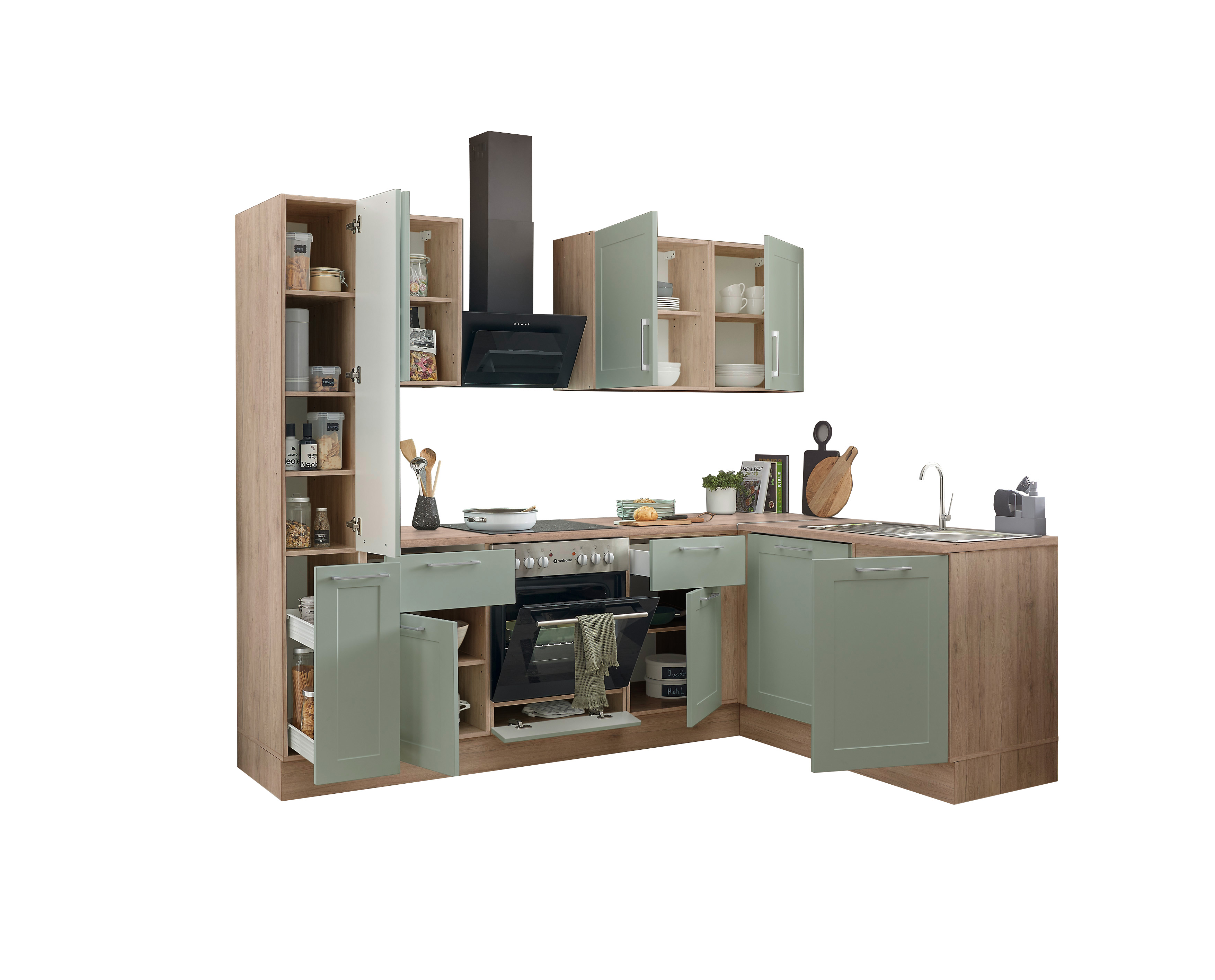 Bloc cuisine avec électroménager HASTINGS (cuisine d'angle - armoire coulissante) II