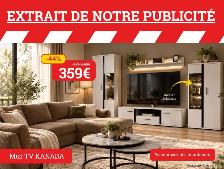 Extrait de notre publicité ! Meuble mural KANADA. Découvrez-le ici >