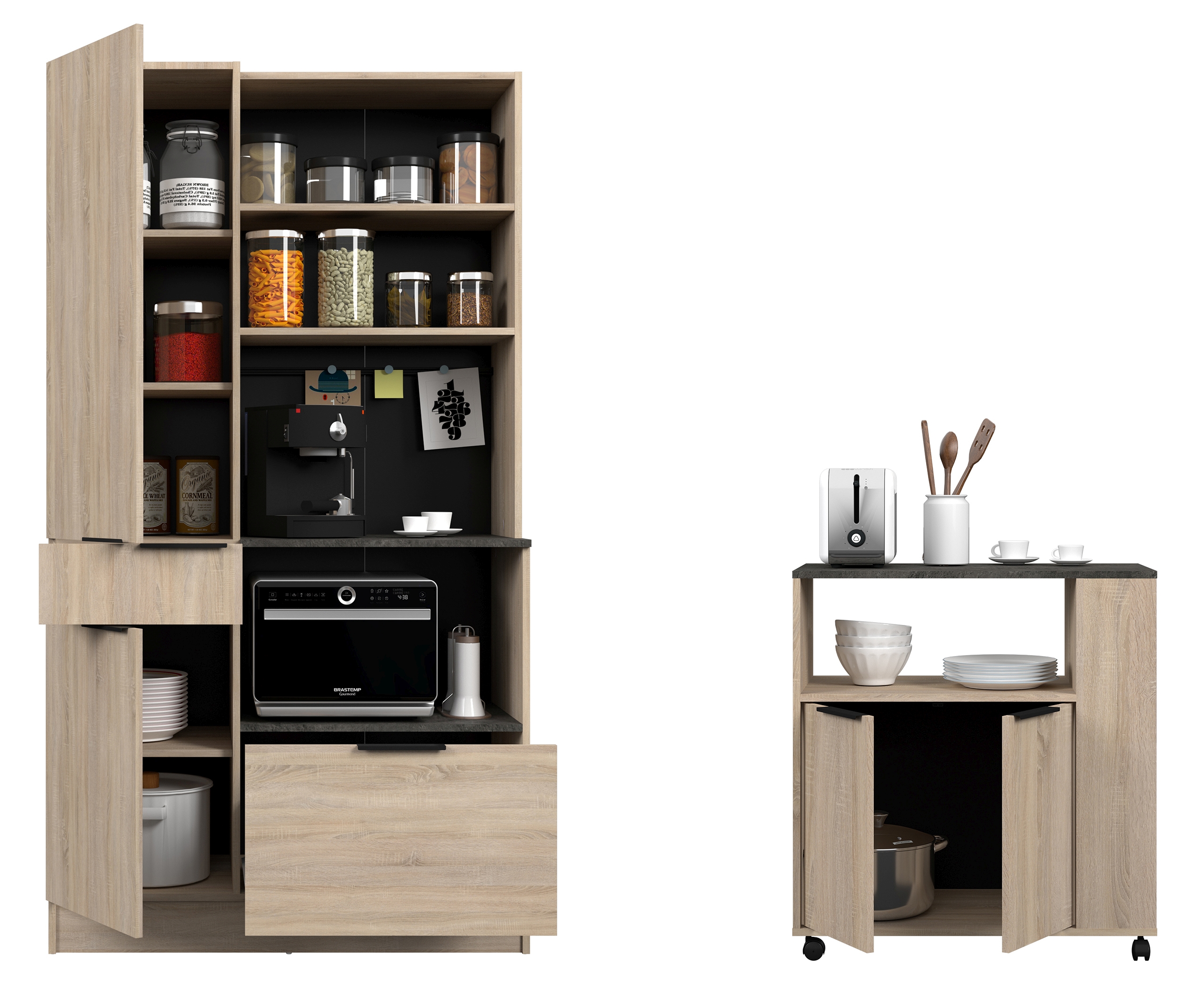 Buffet de cuisine avec desserte à roulettes PORTLAND 1 Buffet de cuisine avec desserte à roulettes PORTLAND 1