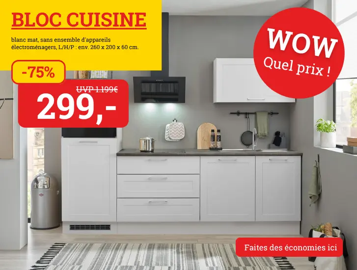 Extrait de notre publicité ! Ensemble de cuisine (sans appareils électroménagers) - prenez rendez-vous dès maintenant pour un entretien-conseil >