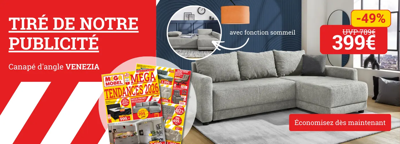Extrait de notre brochure ! Canapé d'angle avec fonction VENEZIA