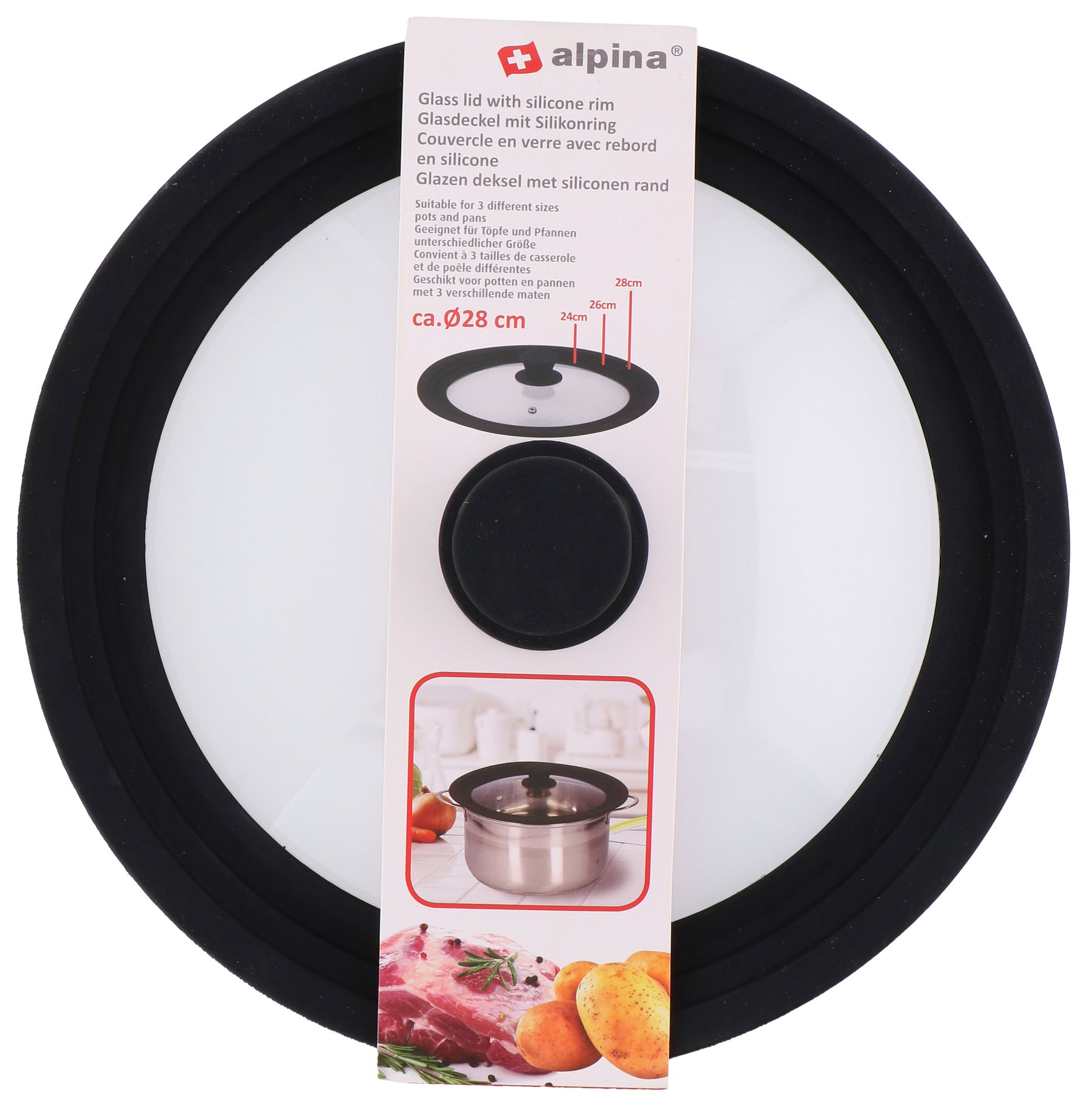 Couvercle en verre avec joint en silicone 28cm ALPINA Couvercle en verre avec joint en silicone 28cm ALPINA