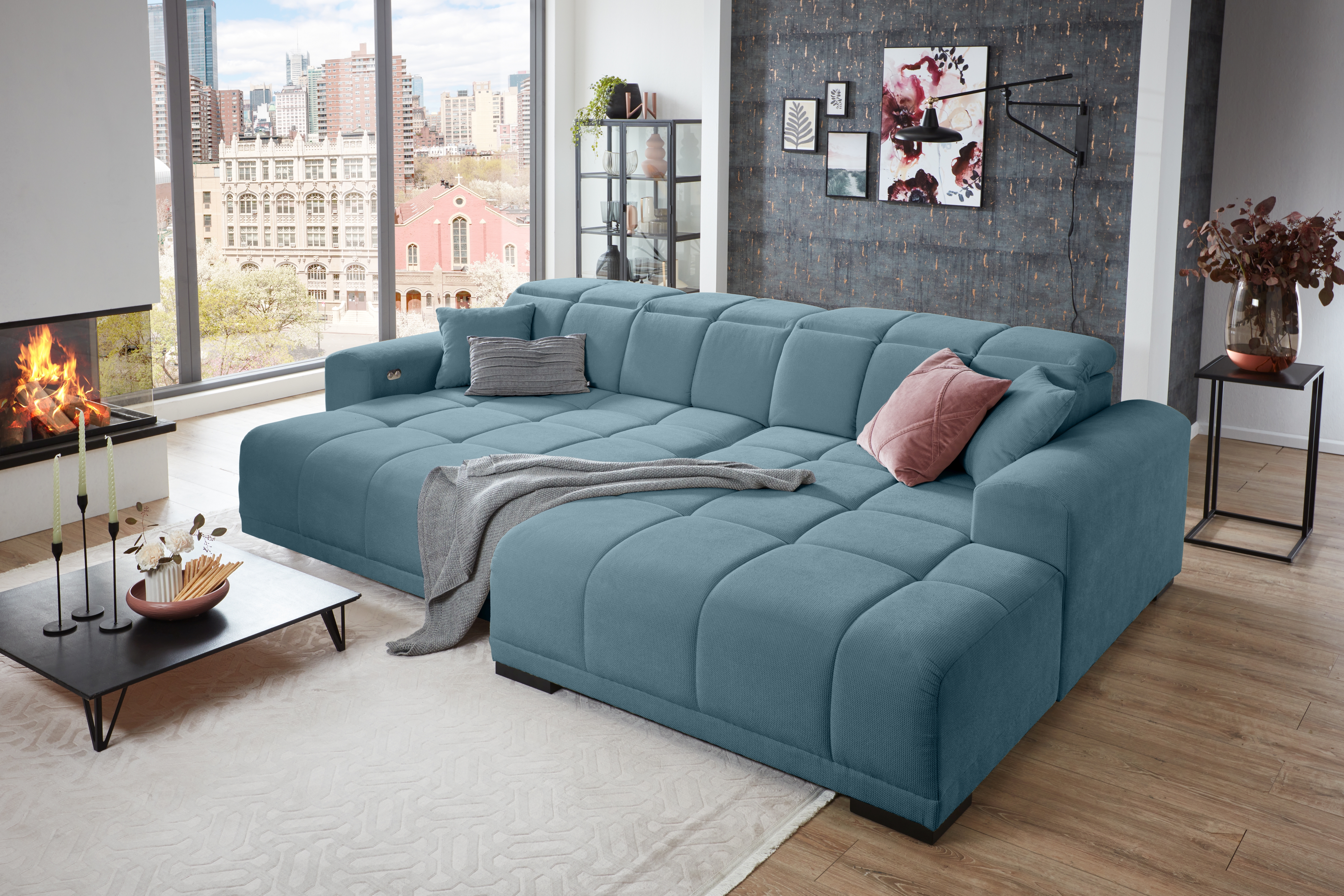 Canapé d'Angle Convertible POSEN - Tissu Azur