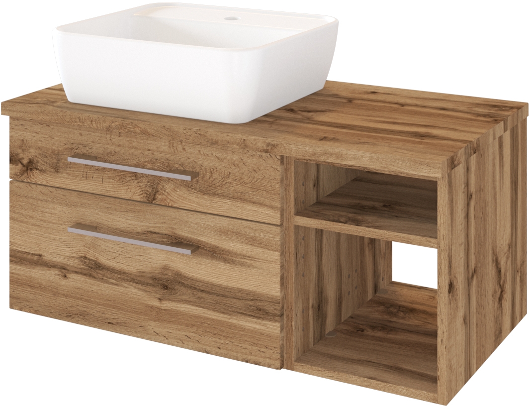 Meuble sous vasque 90 avec vasque à poser à gauche DAVOS Meuble sous vasque 90 avec vasque à poser à gauche DAVOS