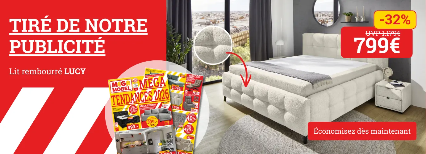 Prix MEGA ! Lit rembourré LUCY