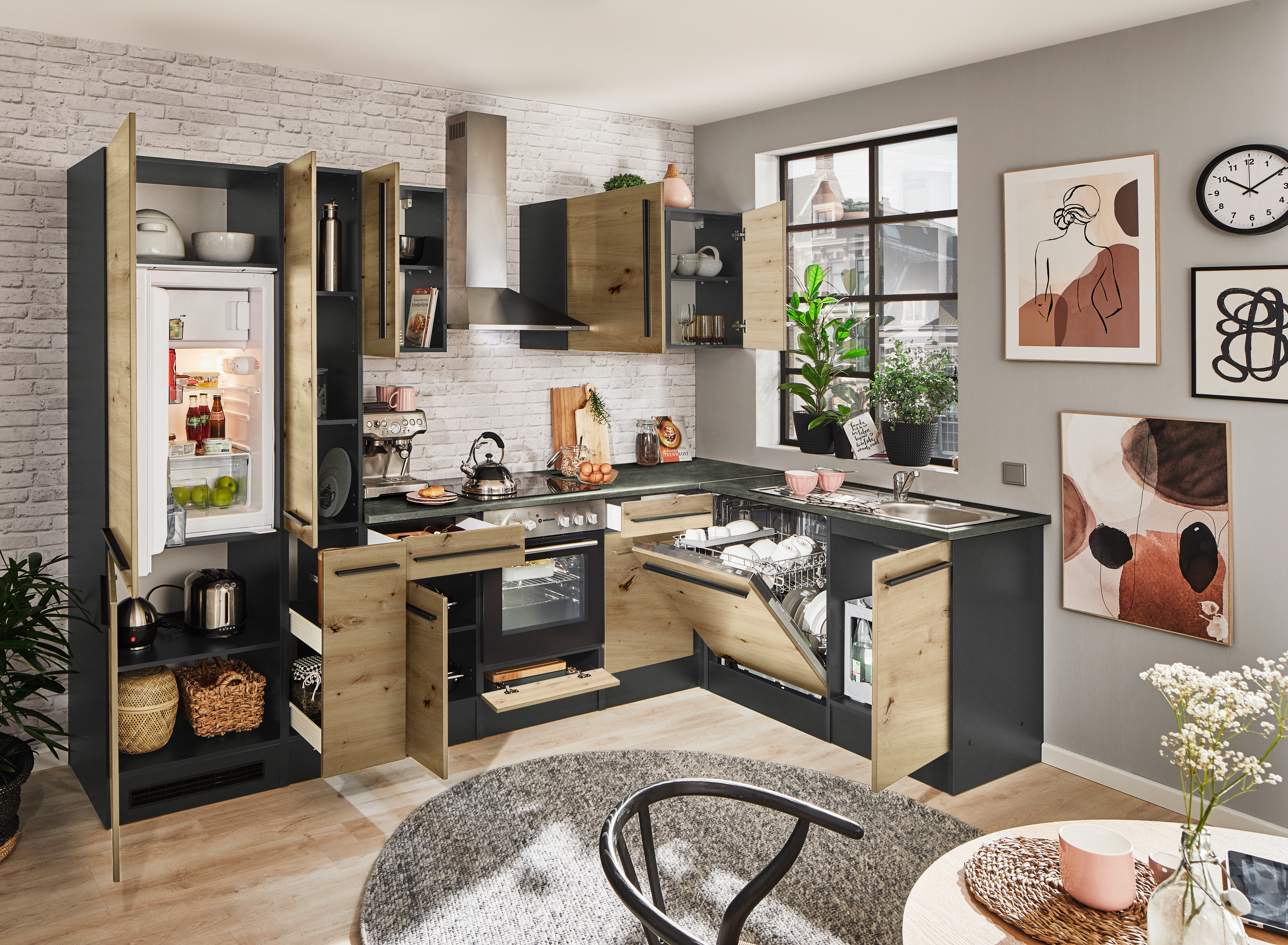 Bloc cuisine avec électroménager JAZZ 8 (cuisine d'angle-réfrigérateur-armoire coulissante) III