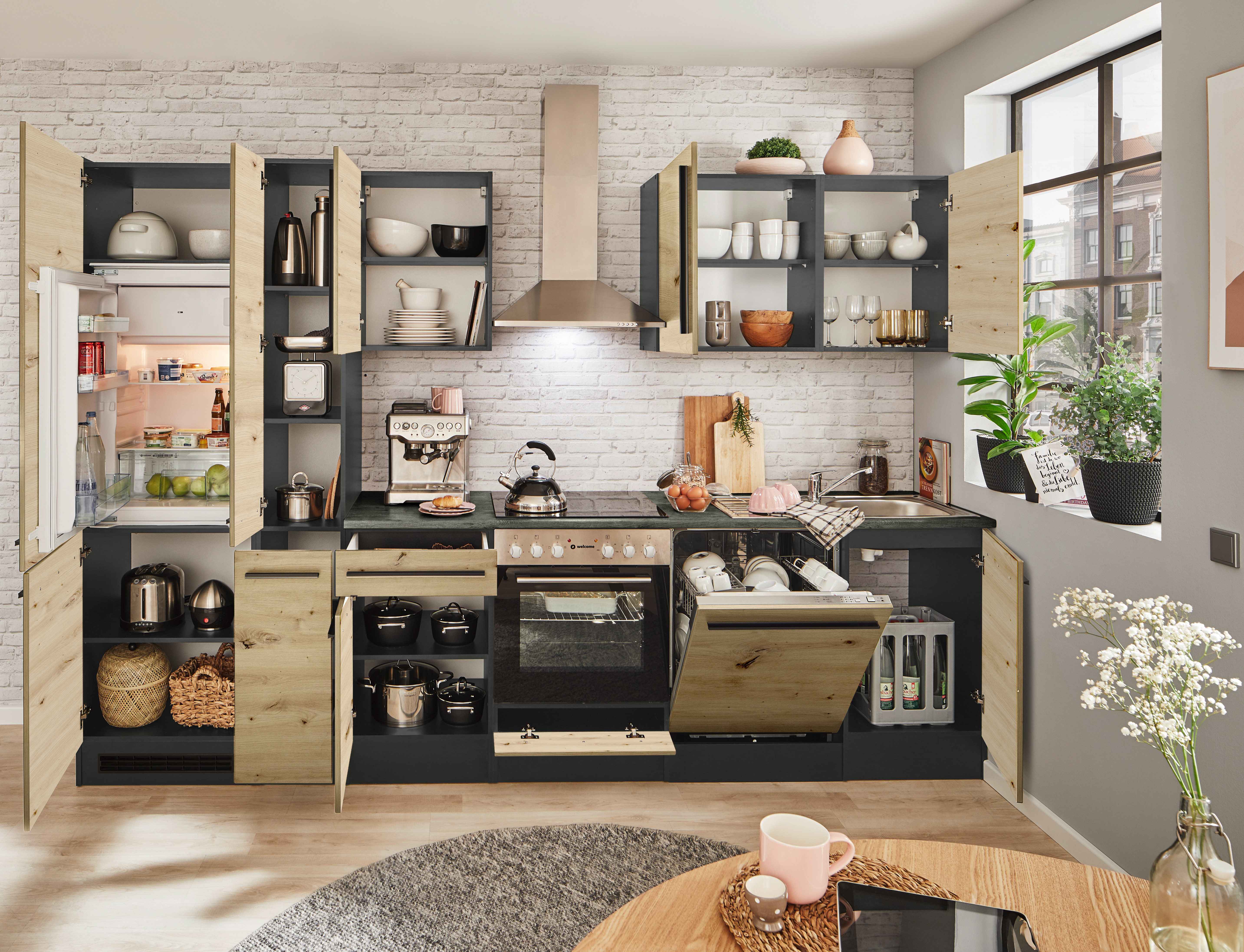 Bloc cuisine avec électroménager JAZZ 8 (bloc cuisine - réfrigérateur - armoire coulissante) III