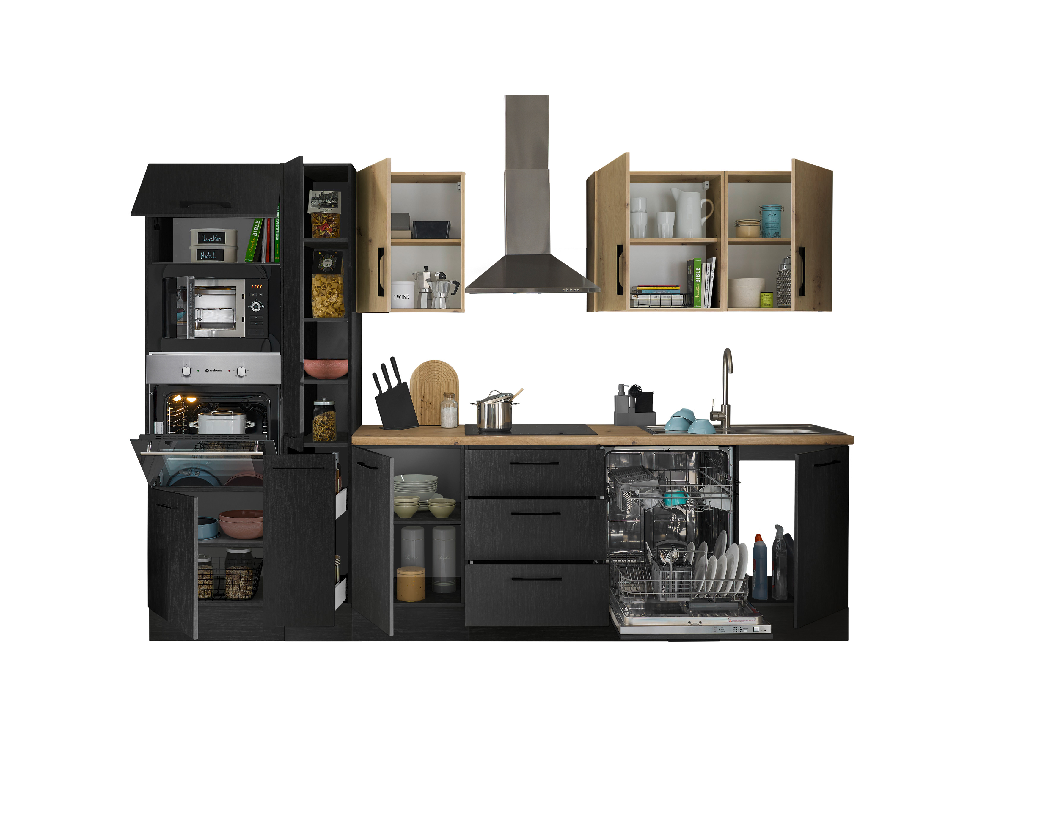 Bloc cuisine avec électroménager CORNWALL (bloc cuisine-four-lave-vaisselle-micro-ondes-armoire coulissante) III
