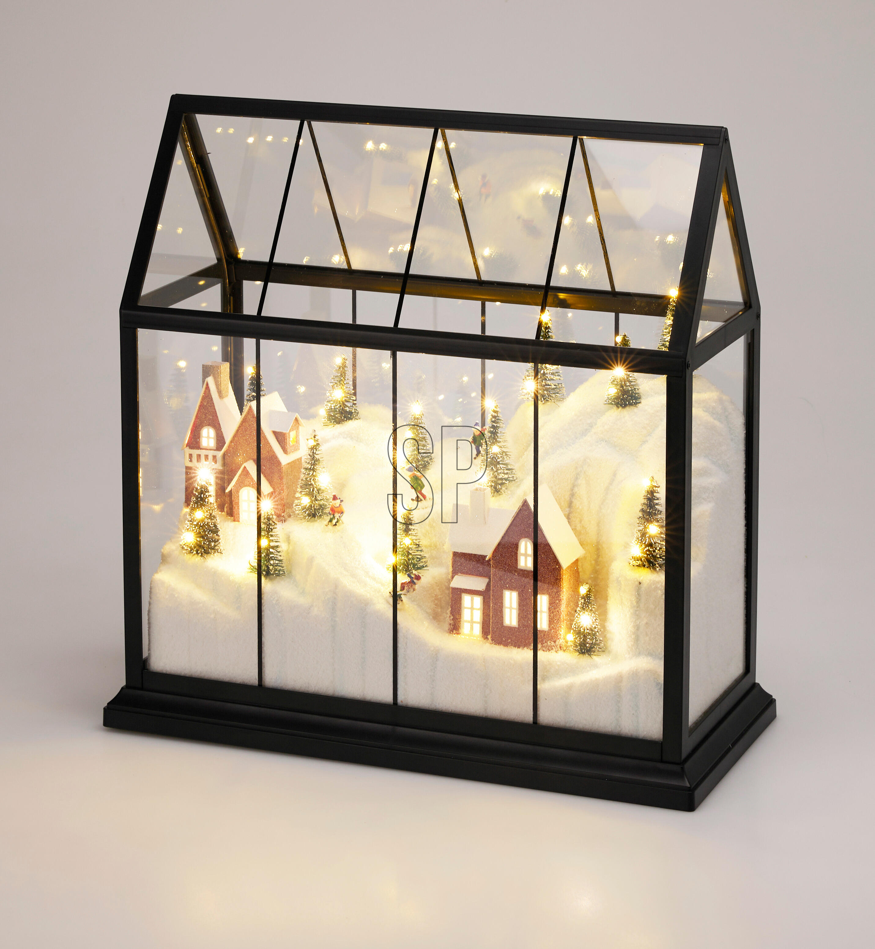 Maison de verre avec paysage hivernal et LED CHRISTMAS