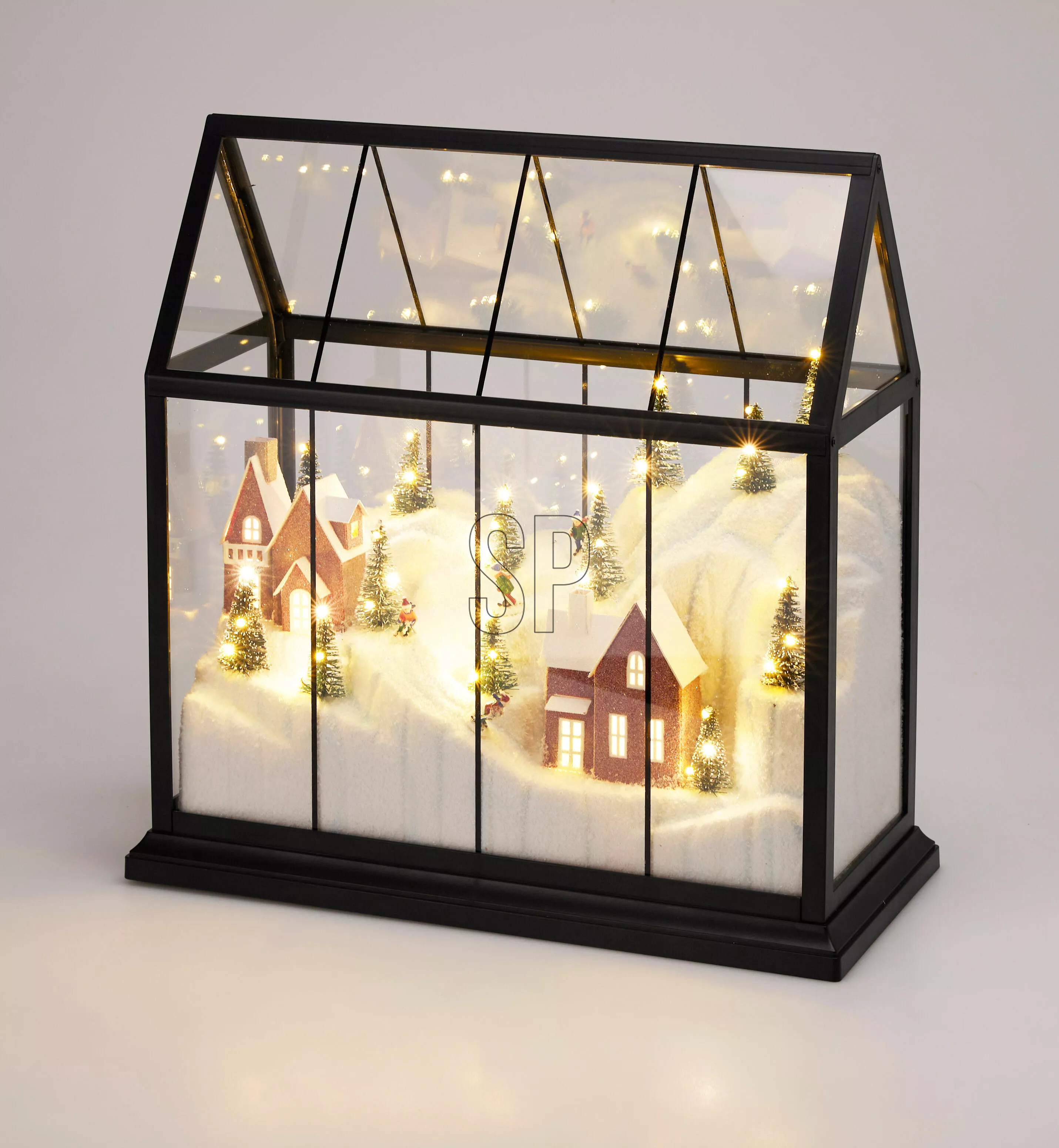 Maison de verre avec paysage hivernal et LED CHRISTMAS