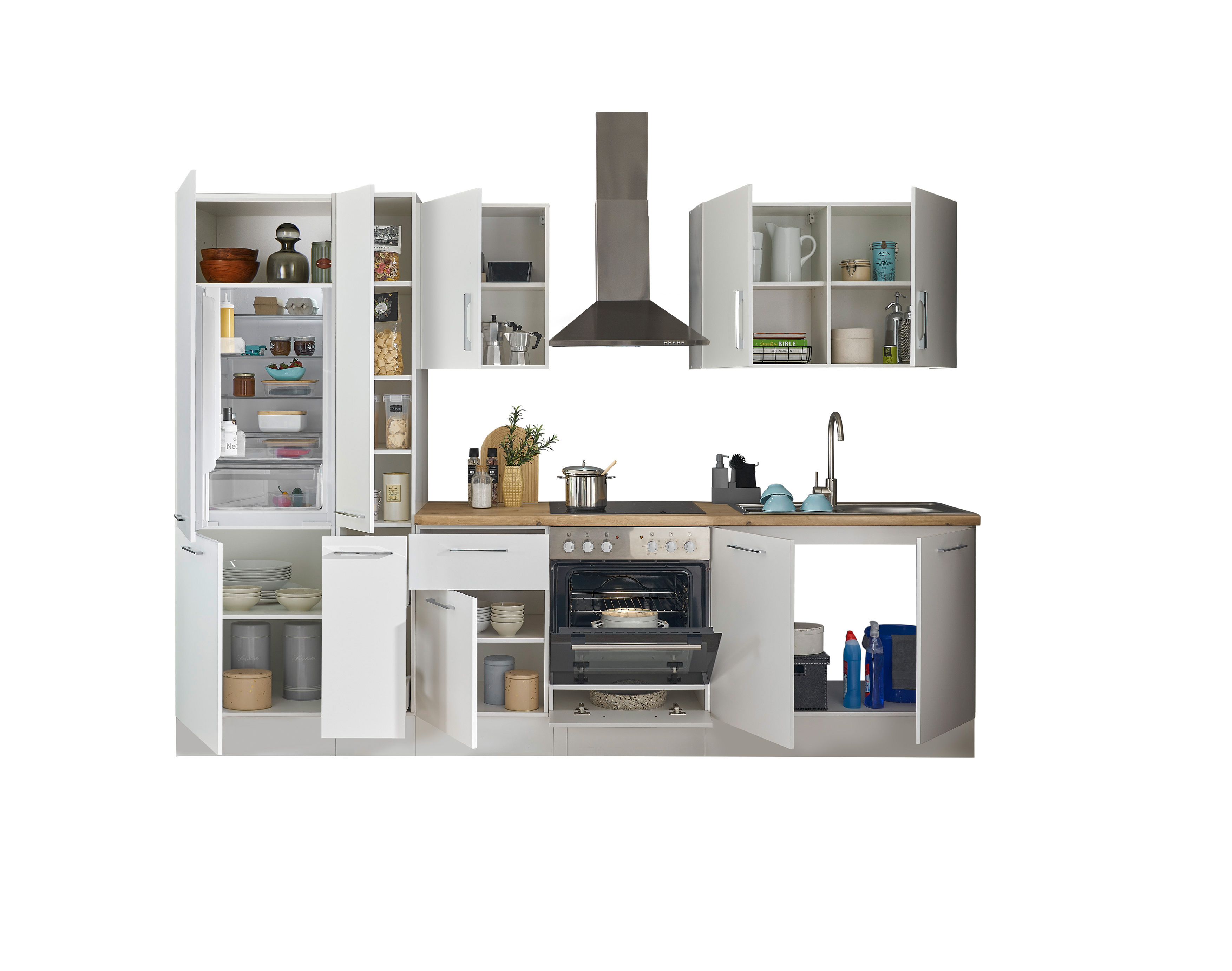 Bloc cuisine avec électroménager CORNWALL (bloc cuisine-réfrigérateur-armoire coulissante) I